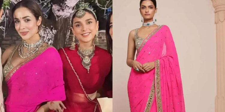 Malaika Arora stunned in pink saree at Aditi Rao Hydari and Siddharth’s wedding:અદિતિ રાવ હૈદરી અને સિદ્ધાર્થના લગ્નમાં ફૂચિયા ગુલાબી સાડીમાં મલાઈકા અરોરા છવાઈ ગઈ હતી