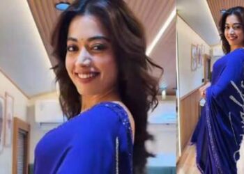 Rashmika Mandanna’s saree with Srivalli embroidery :શ્રીવલ્લી ભરતકામવાળી સાડીમાં રશ્મિકા મંદન્નાનો ક્યૂટ લૂક છવાયો