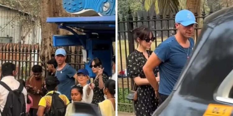 Chris Martin and Dakota Johnson,seen at Mumbai bus stop: ક્રિસ માર્ટિન અને ડાકોટા જ્હોન્સન, સુરક્ષા વિના, મુંબઈ બસ સ્ટોપ પર દેખાયા