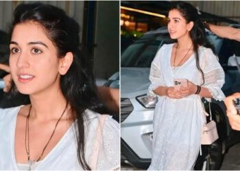 Radhika Merchant’s Simple look: રાધિકા મર્ચન્ટે હીરાજડિત મંગળસૂત્ર સાથે ₹24,000ની કિંમતનો સિમ્પલ વ્હાઇટ ડ્રેસ પહેર્યો છે