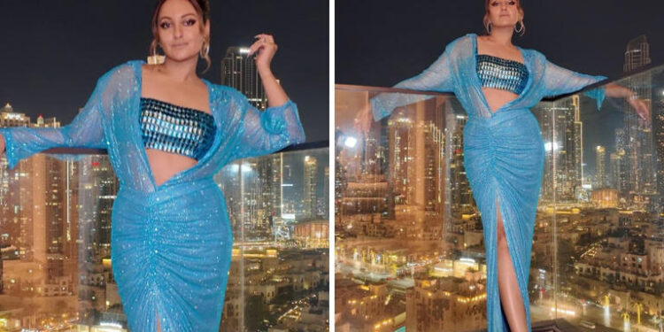 Sonakshi Sinha sparkles in a thigh-high slit dress for a night out in Dubai: સોનાક્ષી સિન્હા દુબઈમાં નાઈટ આઉટ માટે સ્લિટ ડ્રેસમાં ચમકી રહી છે