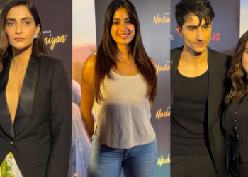 Nadaaniyan Premiere: Sara-Ibrahim Twin in Black, Janhvi Keeps It Casual While Sonam Opts For Striking Look: નાદાનિયાં પ્રીમિયર: સારા-ઇબ્રાહિમ બ્લેકમાં ટ્વીન, જાહ્નવી કેઝ્યુઅલ તો સોનમ સ્ટ્રાઇકિંગ લુક પસંદ કરે છે