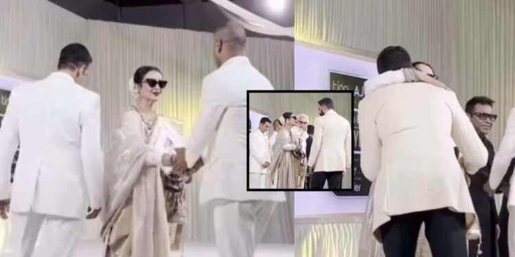 Rekha ignored Akshay Kumar, hugs Abhishek Bachchan: અભિષેક બચ્ચન રેખાને  અક્ષય કુમારને ગળે લગાવીને નજરઅંદાજ કર્યો, રેખાના વ્યવહારથી બધા હેરાન, વીડિયો વાયરલ