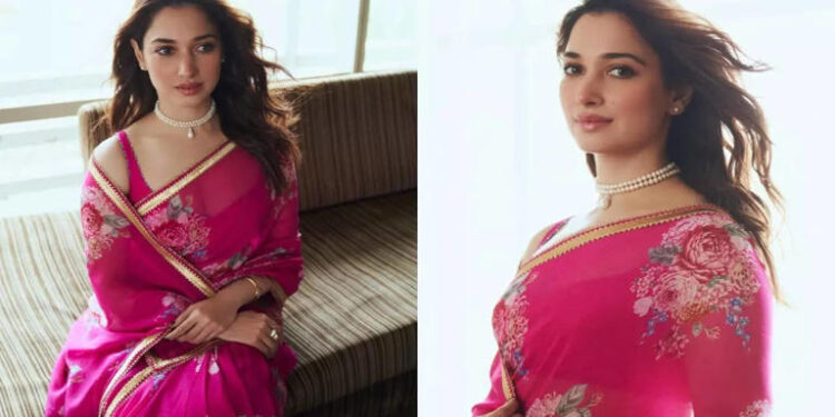 Tamannaah Bhatia stuns in breath-taking Gulabi saree: તમન્ના ભાટિયાનો ગુલાબી સાડીમાં દેખાવ દર્શકોને દંગ કરે છે