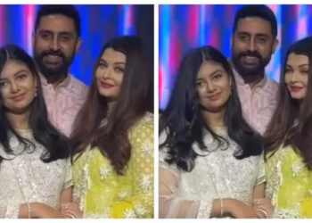 Aishwarya Rai, Aaradhya, and Abhishek Bachchan pose for a happy family picture at cousin’s wedding: પિતરાઈ ભાઈના લગ્નમાં ઐશ્વર્યા રાય, આરાધ્યા અને અભિષેક બચ્ચન એક હેપ્પી ફેમિલી ફોટો પોઝ આપે છે