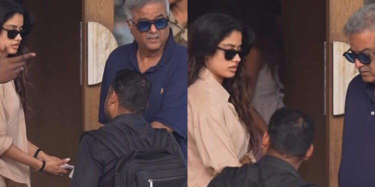 Janhvi Kapoor Looks Chic In Casuals, Gets Papped With Father Boney Kapoor At Airport: જાહ્નવી કપૂર કેઝ્યુઅલ પોશાકમાં સ્ટાઇલિશ લાગી રહી છે, એરપોર્ટ પર પિતા બોની કપૂર સાથે જોવા મળી