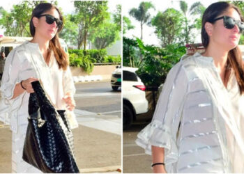 Kareena Kapoor wears simple white cotton kurta set, no makeup at airport; proves she can make anything look stylish: કરીના કપૂરે એરપોર્ટ પર સિમ્પલ વ્હાઈટ કોટન કુર્તો પહેર્યો, કોઈ મેકઅપ નહોતો કર્યો, સાબિત કરે છે કે તે કંઈપણ સ્ટાઇલિશ દેખાડી શકે છે.