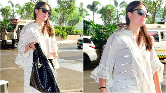 Kareena Kapoor wears simple white cotton kurta set, no makeup at airport; proves she can make anything look stylish: કરીના કપૂરે એરપોર્ટ પર સિમ્પલ વ્હાઈટ કોટન કુર્તો પહેર્યો, કોઈ મેકઅપ નહોતો કર્યો, સાબિત કરે છે કે તે કંઈપણ સ્ટાઇલિશ દેખાડી શકે છે.