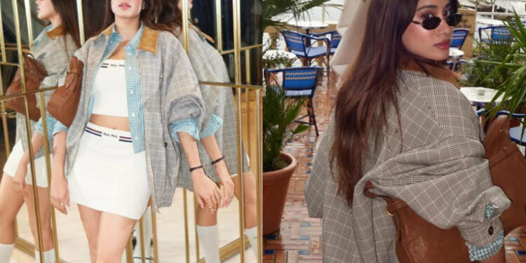 Janhvi Kapoor Nails The Cool Girl Look In A Head-To-Toe Miu Miu OOTD At Cannes: કાન્સમાં જાહ્નવી કપૂરના મીઉ મીઉના કૂલ ગર્લ લુકમાં ચાહકો આશ્ચર્યચકિત