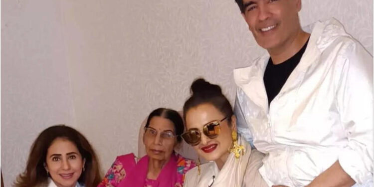 Rekha, Urmila Matondkar and Karan Johar dazzle at Manish Malhotra’s mother’s birthday celebration: મનીષ મલ્હોત્રાની માતાના બર્થડે સેલિબ્રેશનમાં રેખા, ઉર્મિલા માતોંડકર અને કરણ જોહર ચમક્યા