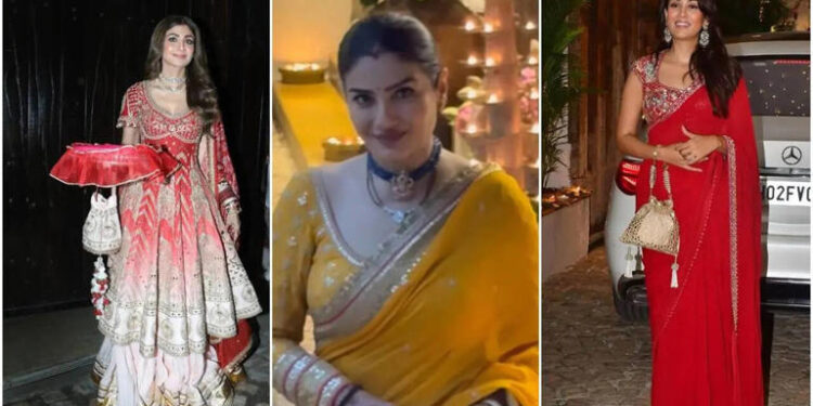 Karwa Chauth 2025: Shilpa Shetty In Red, Raveena Tandon In Yellow, And Mira Rajput In Deep Maroon, How Bollywood Wives Lit Up Festivities: કરવા ચોથ 2025માં શિલ્પા શેટ્ટી રેડ કલરમાં, રવિના ટંડન યલો રંગમાં અને મીરા રાજપૂત ડીપ મરૂન કલર લૂક, બોલિવૂડ વાઈફ આ રીતે તહેવારોને રોશનીથી શણગારે છે