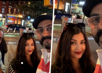 Abhishek Bachchan and Aishwarya Rai Bachchan spotted together in New York; pose with fan for a selfie: અભિષેક બચ્ચન અને એશ્વર્યા રાય બચ્ચન ન્યૂયોર્કમાં સાથે જોવા મળ્યા; ફેન સાથે સેલ્ફી પડાવી