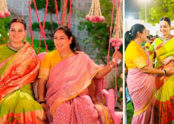 Kangana Ranaut’s lime green silk saree for Delhi CM Rekha Gupta’s Hariyali Teej comes with a coral-pink pallu: દિલ્હીના મુખ્યમંત્રી રેખા ગુપ્તાની હરિયાળી તીજની ઉજવણીમાં કંગના રનૌતનો દેશી અંદાજ, લાઈમ ગ્રીન સિલ્ક સાડી અને પરંપરાગત લુકે ખેંચ્યું સૌનું ધ્યાન